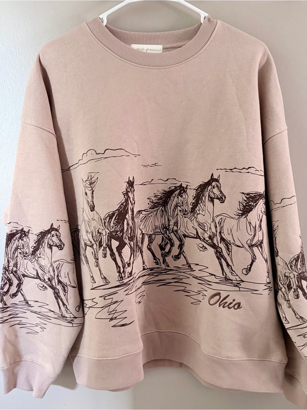 State of Mine Horse Graphic Ohio Crewneck Sweatshirt XL Beige